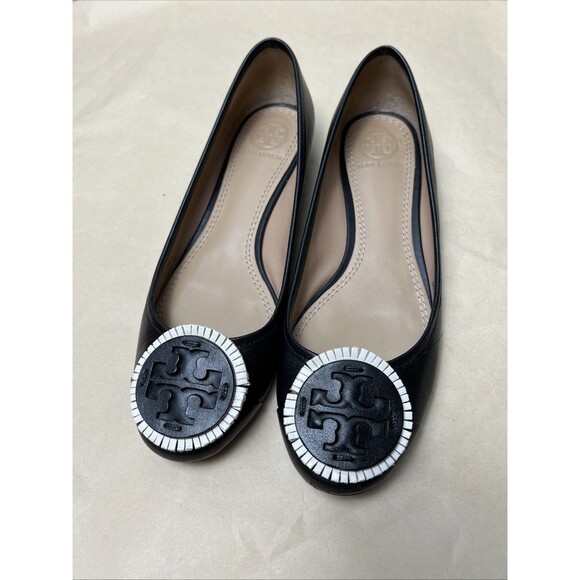 TORY BURCH Black Chelsea Leather Ballet Flats Shoes Womens Sz 6 M‎ Original Box - Picture 4 of 15